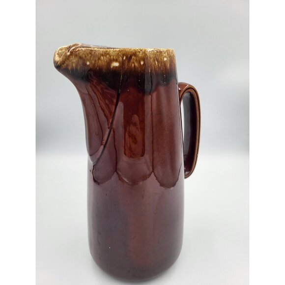 Vintage Hull USA Oven Proof Brown Drip Glaze Pottery Pitcher Jug W Handle & Pour - Picture 4 of 7
